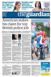 The Guardian Newspaper Front Page (UK) for 15 August 2011