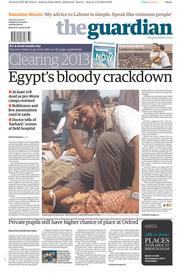 The Guardian Newspaper Front Page (UK) for 15 August 2013