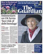 The Guardian (UK) Newspaper Front Page for 15 August 2022