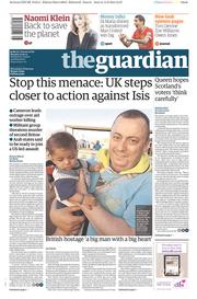 The Guardian Newspaper Front Page (UK) for 15 September 2014