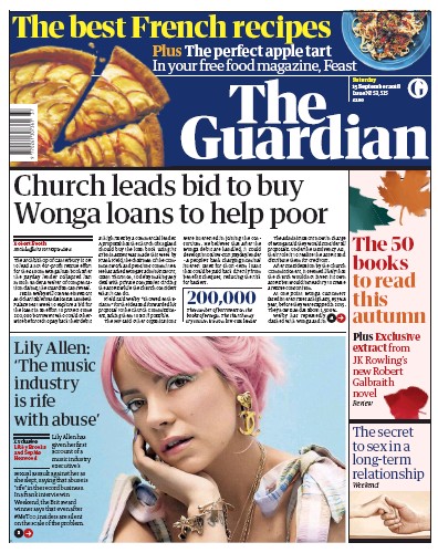 The Guardian Newspaper Front Page (UK) for 15 September 2018