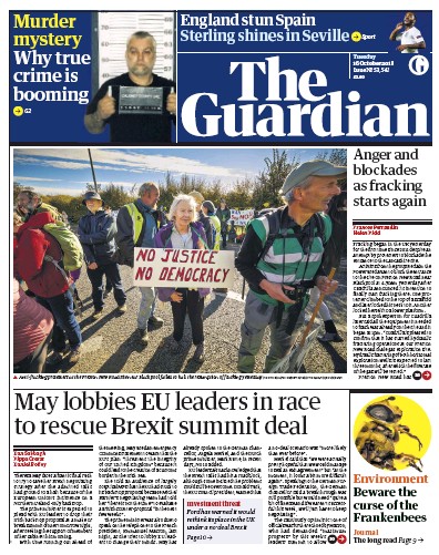 The Guardian Newspaper Front Page (UK) for 16 October 2018