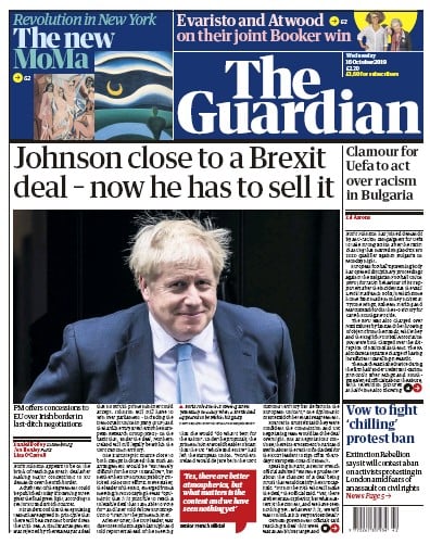 The Guardian Newspaper Front Page (UK) for 16 October 2019