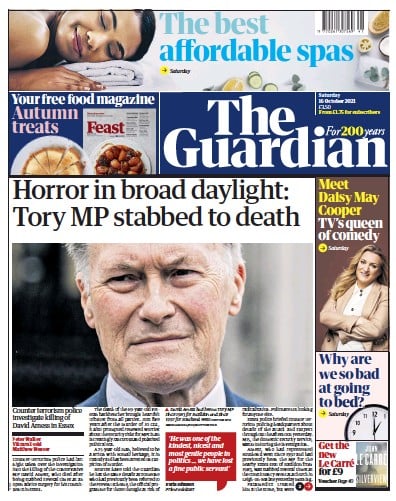 The Guardian Newspaper Front Page (UK) for 16 October 2021