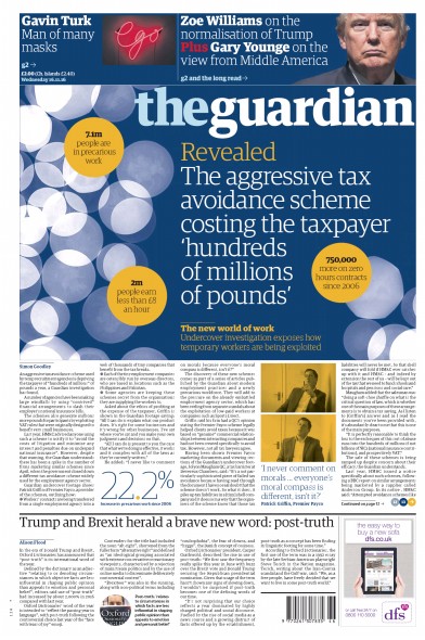 The Guardian Newspaper Front Page (UK) for 16 November 2016