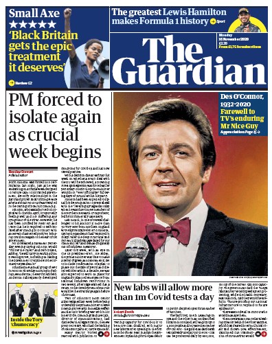 The Guardian Newspaper Front Page (UK) for 16 November 2020