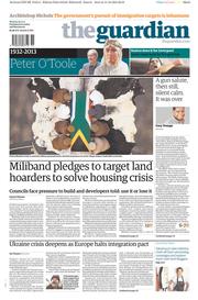 The Guardian Newspaper Front Page (UK) for 16 December 2013