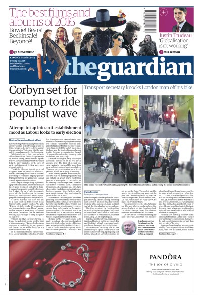The Guardian Newspaper Front Page (UK) for 16 December 2016