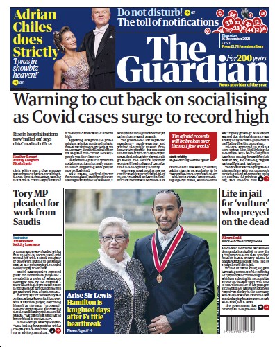 The Guardian Newspaper Front Page (UK) for 16 December 2021