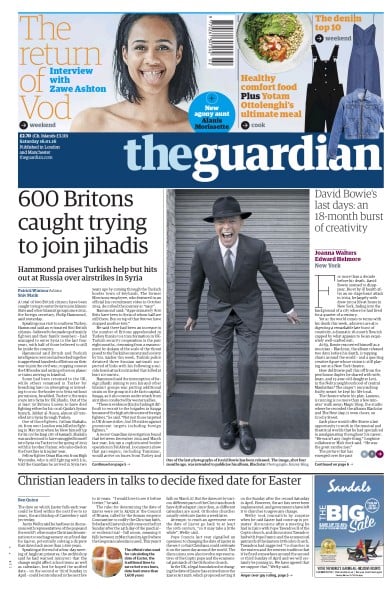 The Guardian Newspaper Front Page (UK) for 16 January 2016