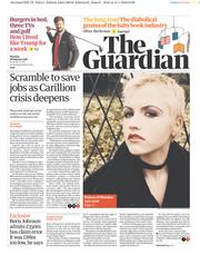 The Guardian (UK) Newspaper Front Page for 16 January 2018