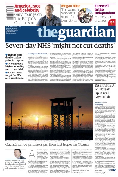 The Guardian Newspaper Front Page (UK) for 16 February 2016