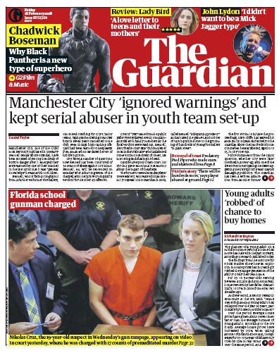 The Guardian Newspaper Front Page (UK) for 16 February 2018