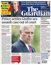 The Guardian (UK) Newspaper Front Page for 16 February 2022