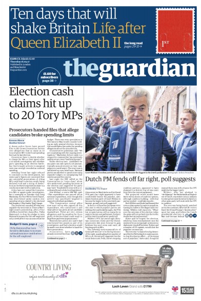 The Guardian Newspaper Front Page (UK) for 16 March 2017