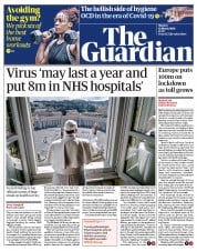 The Guardian (UK) Newspaper Front Page for 16 March 2020