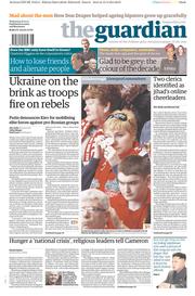 The Guardian Newspaper Front Page (UK) for 16 April 2014