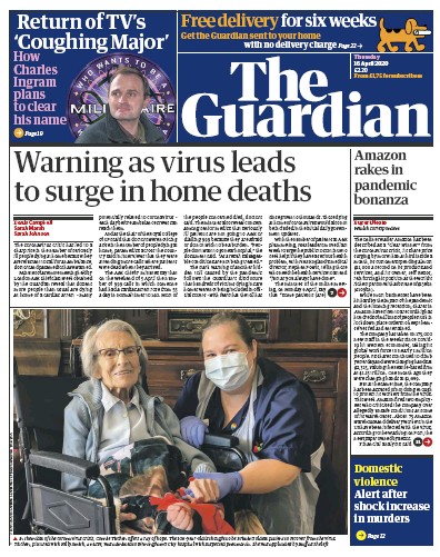The Guardian Newspaper Front Page (UK) for 16 April 2020