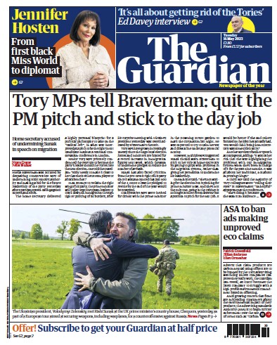The Guardian Newspaper Front Page (UK) for 16 May 2023