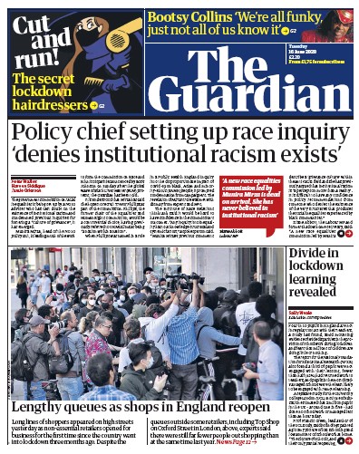 The Guardian Newspaper Front Page (UK) for 16 June 2020