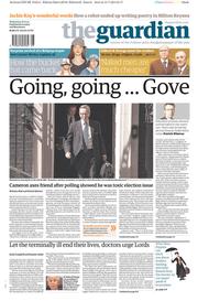 The Guardian (UK) Newspaper Front Page for 16 July 2014