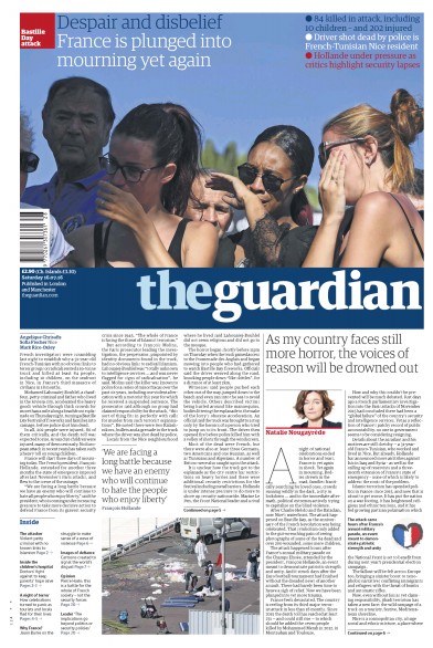The Guardian Newspaper Front Page (UK) for 16 July 2016