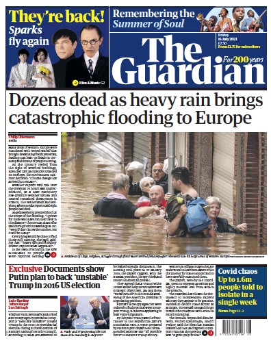 The Guardian Newspaper Front Page (UK) for 16 July 2021