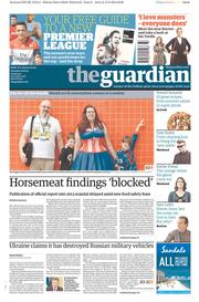 The Guardian Newspaper Front Page (UK) for 16 August 2014