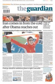 The Guardian Newspaper Front Page (UK) for 16 September 2013