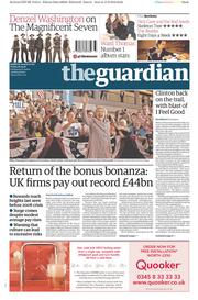 The Guardian (UK) Newspaper Front Page for 16 September 2016
