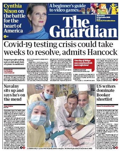 The Guardian Newspaper Front Page (UK) for 16 September 2020
