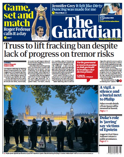 The Guardian Newspaper Front Page (UK) for 16 September 2022