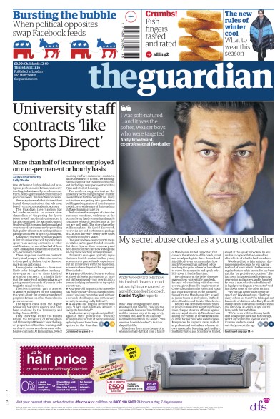 The Guardian Newspaper Front Page (UK) for 17 November 2016