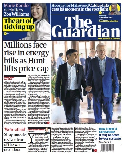 The Guardian Newspaper Front Page (UK) for 17 November 2022