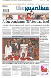 The Guardian Newspaper Front Page (UK) for 17 December 2013