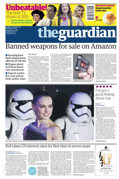 The Guardian Newspaper Front Page (UK) for 17 December 2015