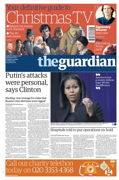 The Guardian Newspaper Front Page (UK) for 17 December 2016