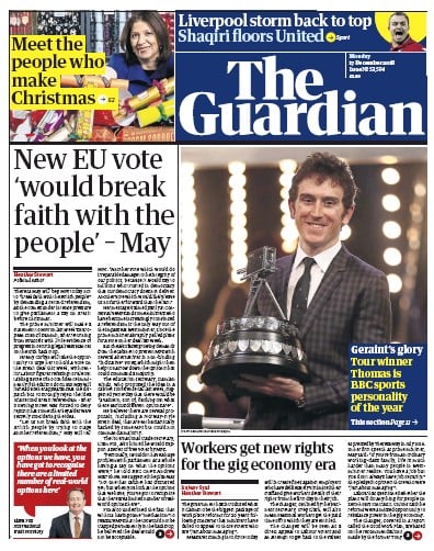 The Guardian Newspaper Front Page (UK) for 17 December 2018