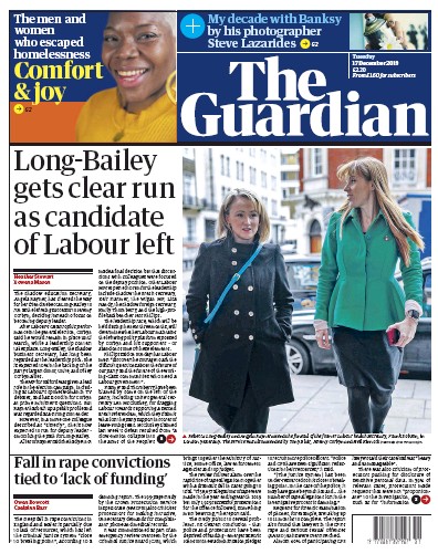 The Guardian Newspaper Front Page (UK) for 17 December 2019