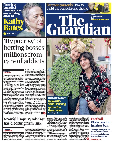 The Guardian Newspaper Front Page (UK) for 17 January 2020