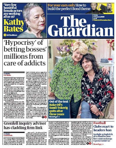 The Guardian Newspaper Front Page (UK) for 17 January 2020