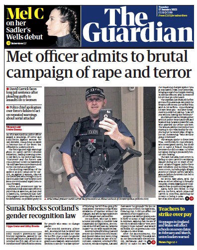 The Guardian Newspaper Front Page (UK) for 17 January 2023