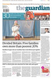 The Guardian Newspaper Front Page (UK) for 17 March 2014