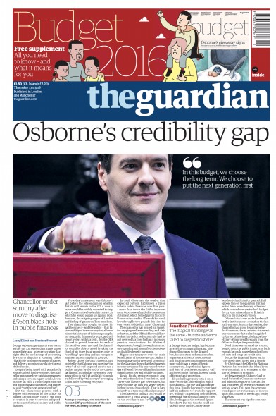 The Guardian Newspaper Front Page (UK) for 17 March 2016