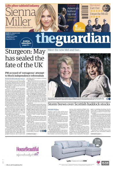 The Guardian Newspaper Front Page (UK) for 17 March 2017