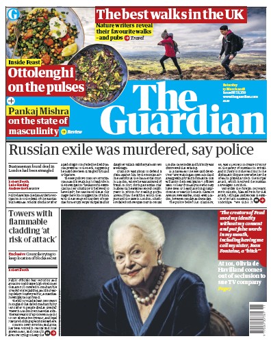 The Guardian Newspaper Front Page (UK) for 17 March 2018