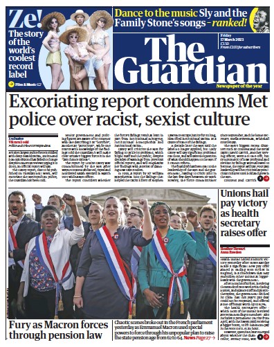 The Guardian Newspaper Front Page (UK) for 17 March 2023