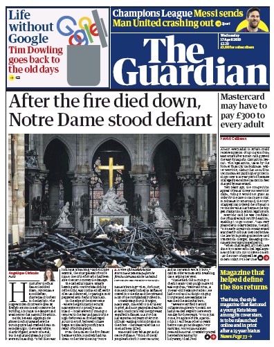 The Guardian Newspaper Front Page (UK) for 17 April 2019