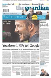 The Guardian Newspaper Front Page (UK) for 17 May 2013