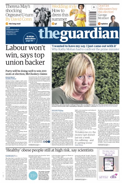 The Guardian Newspaper Front Page (UK) for 17 May 2017